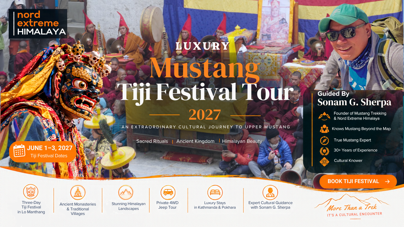 Luxury Mustang Tiji Festival Tour 2027 — June 1–3. Book Tiji Festival.